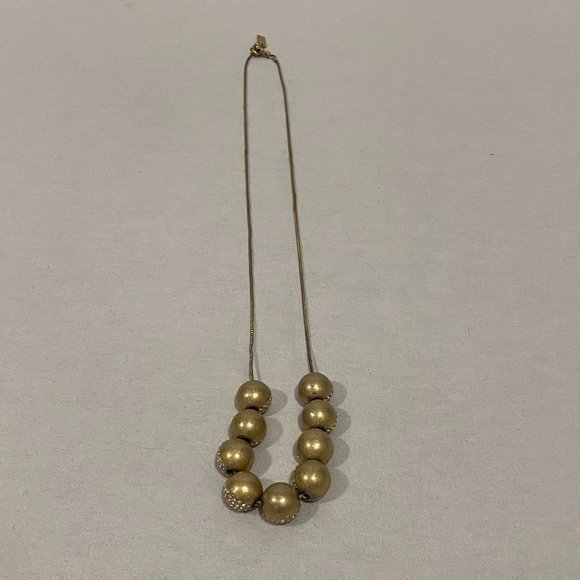 Madewell 1937‎ Gold Tone Long Necklace with Rhinestone Large Gold Tone Beads - Picture 7 of 7
